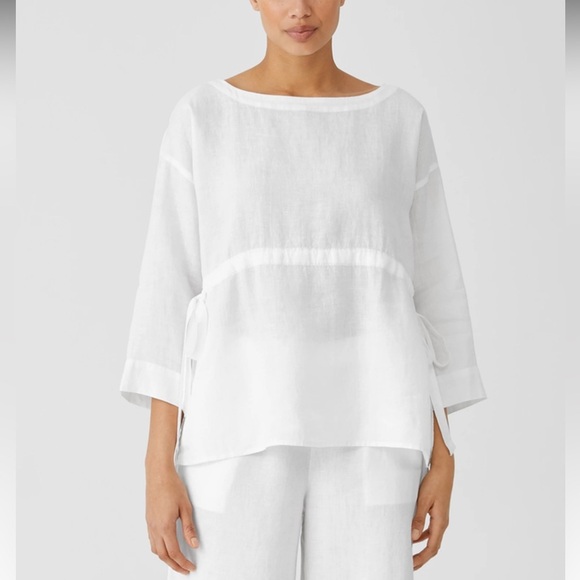 Eileen Fisher Handkerchief Organic Linen
Drawstring Top, White, Size Large - Picture 1 of 11